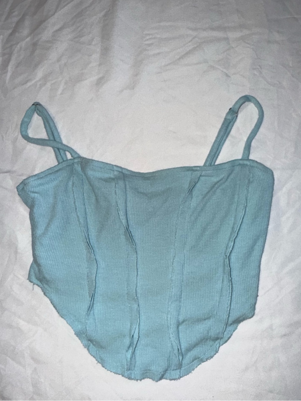 Princess Polly Pale Blue Ribbed Sweetheart Crop Top